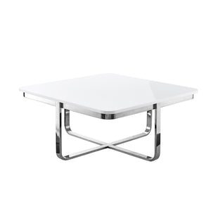 Homeroots 35" White And Silver Metallic Stainless Steel Square Coffee Table White,Chrome  543860