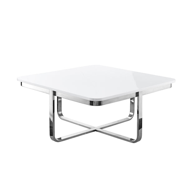 Homeroots 35" White And Silver Metallic Stainless Steel Square Coffee Table White,Chrome  543860