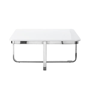 Homeroots 35" White And Silver Metallic Stainless Steel Square Coffee Table White,Chrome  543860
