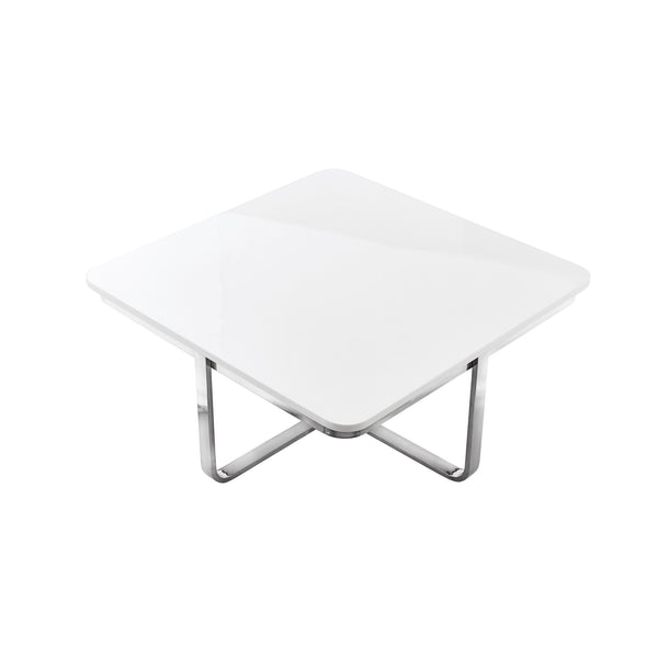 Homeroots 35" White And Silver Metallic Stainless Steel Square Coffee Table White,Chrome  543860