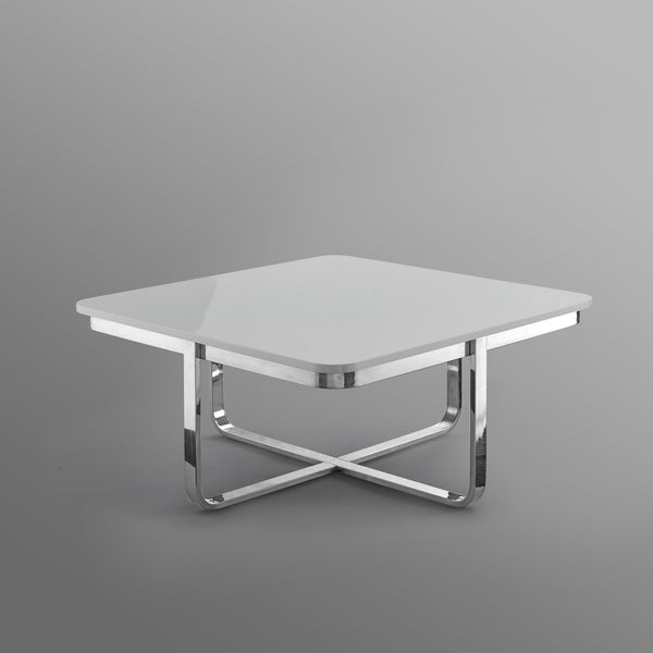 Homeroots 35" White And Silver Metallic Stainless Steel Square Coffee Table White,Chrome  543860