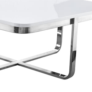 Homeroots 35" White And Silver Metallic Stainless Steel Square Coffee Table White,Chrome  543860