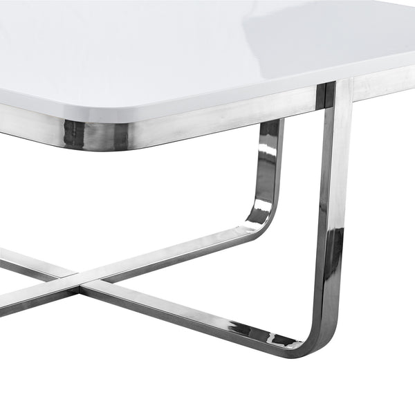 Homeroots 35" White And Silver Metallic Stainless Steel Square Coffee Table White,Chrome  543860