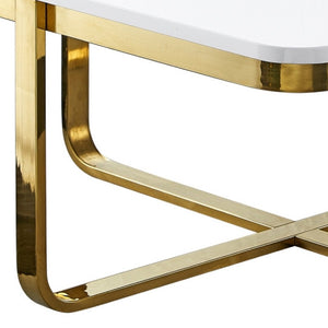 HomeRoots 35" Stylish White Wood & Gold Stainless Steel Square Coffee Table for Modern Living Spaces 543861
