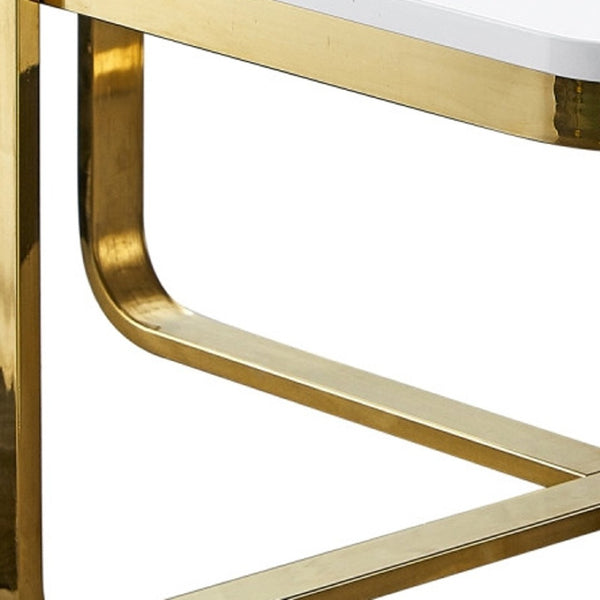 HomeRoots 35" Stylish White Wood & Gold Stainless Steel Square Coffee Table for Modern Living Spaces 543861