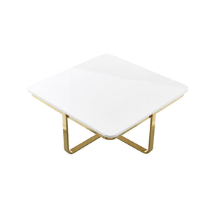 HomeRoots 35" Stylish White Wood & Gold Stainless Steel Square Coffee Table for Modern Living Spaces 543861
