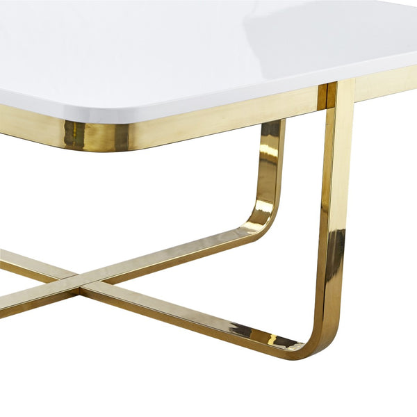 HomeRoots 35" Stylish White Wood & Gold Stainless Steel Square Coffee Table for Modern Living Spaces 543861