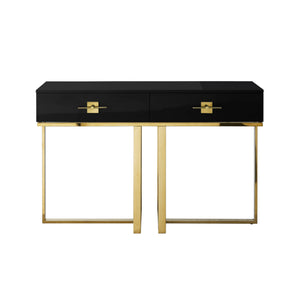 Homeroots 47" Black And Gold Stainless Steel Coffee Table With Two Drawers Black,Gold  543862
