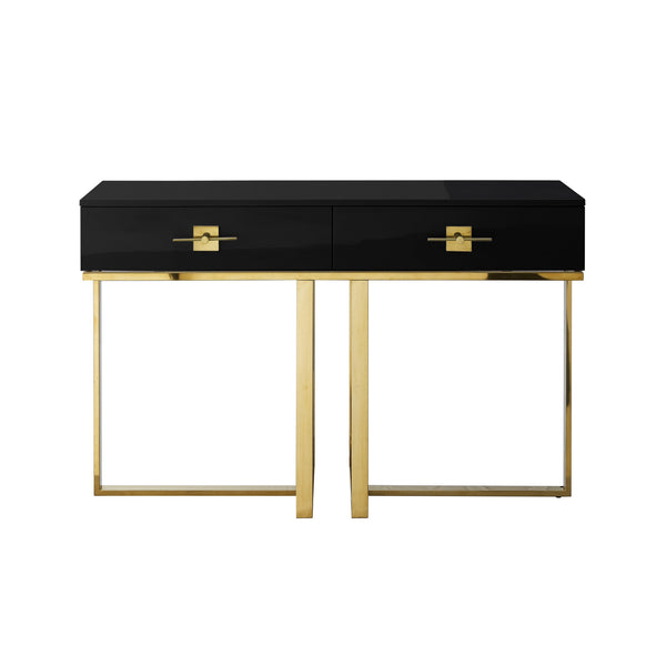 Homeroots 47" Black And Gold Stainless Steel Coffee Table With Two Drawers Black,Gold  543862