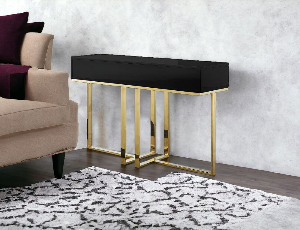 HomeRoots 47" Stylish Stainless Steel Coffee Table with Two Drawers for Modern Elegance and Practical Storage Black/Gold 543862