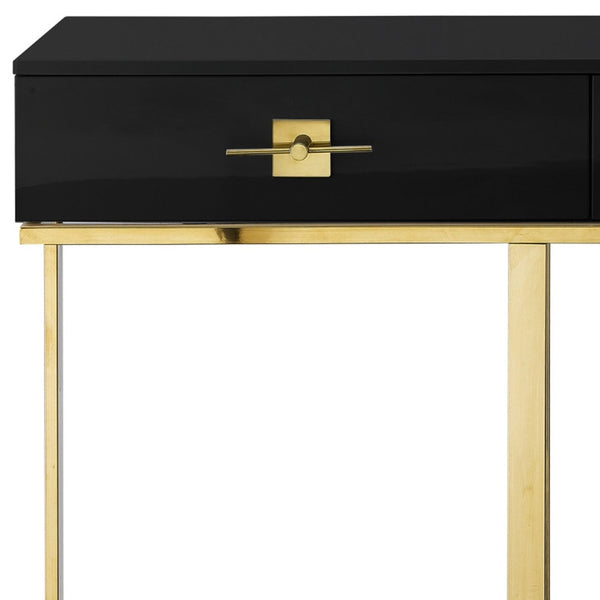 Homeroots 47" Black And Gold Stainless Steel Coffee Table With Two Drawers Black,Gold  543862