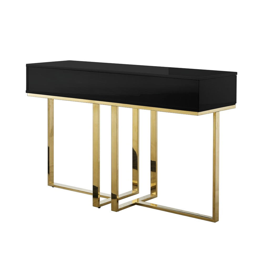 HomeRoots 47" Stylish Stainless Steel Coffee Table with Two Drawers for Modern Elegance and Practical Storage Black/Gold 543862
