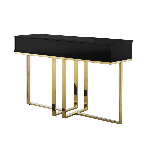 Homeroots 47" Black And Gold Stainless Steel Coffee Table With Two Drawers Black,Gold  543862