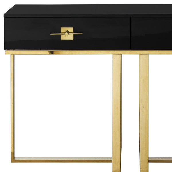 Homeroots 47" Black And Gold Stainless Steel Coffee Table With Two Drawers Black,Gold  543862