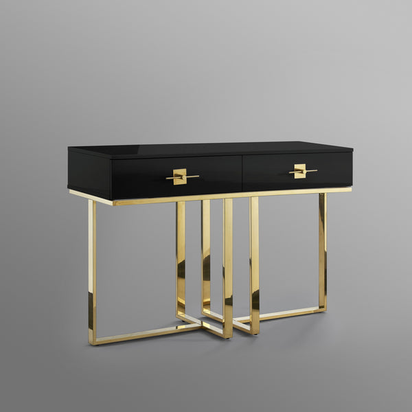 Homeroots 47" Black And Gold Stainless Steel Coffee Table With Two Drawers Black,Gold  543862