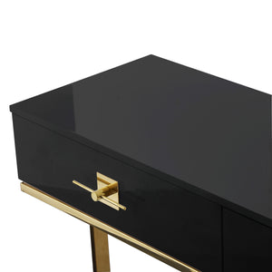 Homeroots 47" Black And Gold Stainless Steel Coffee Table With Two Drawers Black,Gold  543862