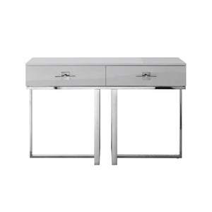 HomeRoots 47" Stylish Stainless Steel Coffee Table with Two Drawers for Modern Elegance and Practical Storage Light Grey/Chrome 543863