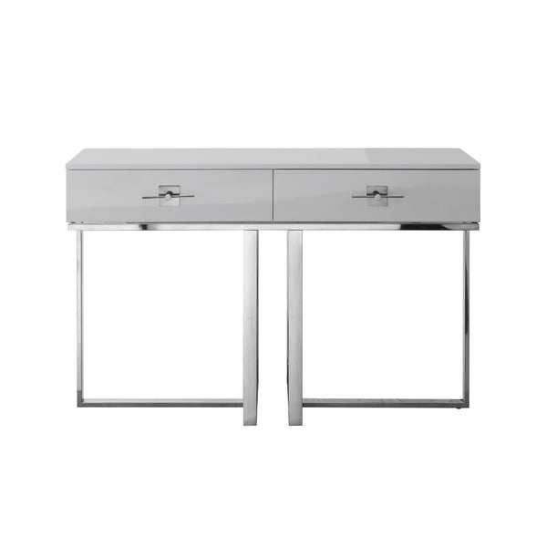 HomeRoots 47" Stylish Stainless Steel Coffee Table with Two Drawers for Modern Elegance and Practical Storage Light Grey/Chrome 543863