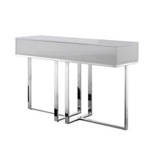 Homeroots 47" Sleek Gray And Silver Wooden Console Table With Stainless Steel Sled Base And Two Drawers Light Grey,Chrome  543863