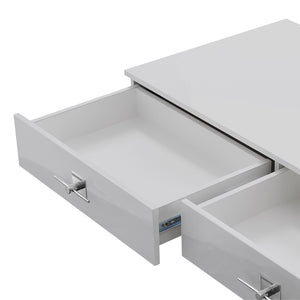 Homeroots 47" Sleek Gray And Silver Wooden Console Table With Stainless Steel Sled Base And Two Drawers Light Grey,Chrome  543863