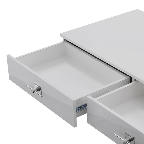 Homeroots 47" Sleek Gray And Silver Wooden Console Table With Stainless Steel Sled Base And Two Drawers Light Grey,Chrome  543863