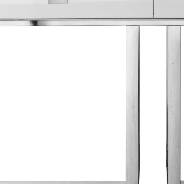 Homeroots 47" White And Silver Metallic Stainless Steel Coffee Table With Two Drawers White,Chrome  543864