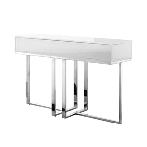 Homeroots 47" White And Silver Metallic Stainless Steel Coffee Table With Two Drawers White,Chrome  543864