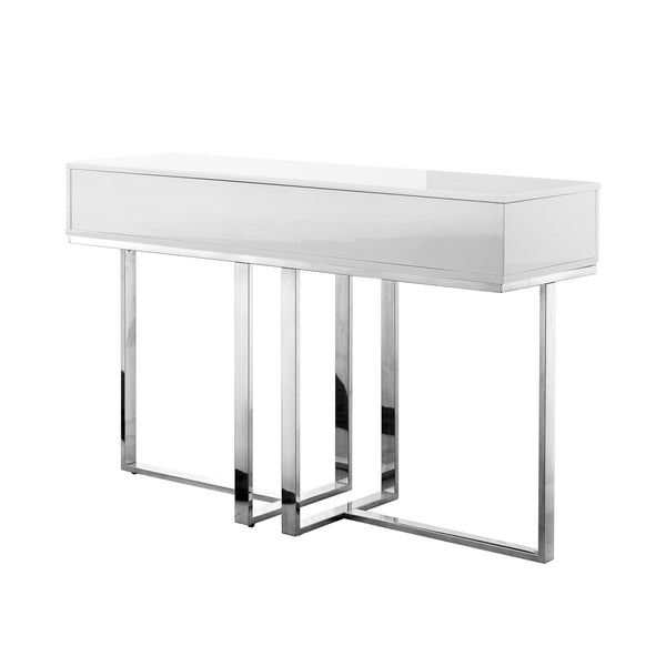 Homeroots 47" White And Silver Metallic Stainless Steel Coffee Table With Two Drawers White,Chrome  543864