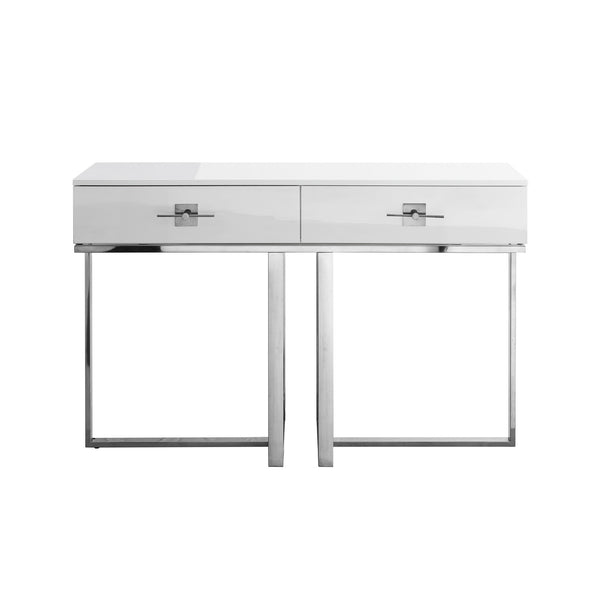 Homeroots 47" White And Silver Metallic Stainless Steel Coffee Table With Two Drawers White,Chrome  543864