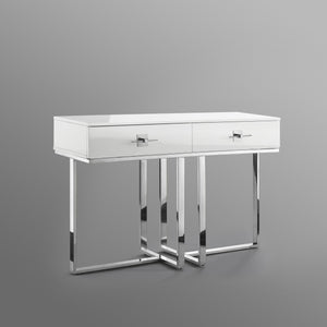 Homeroots 47" White And Silver Metallic Stainless Steel Coffee Table With Two Drawers White,Chrome  543864