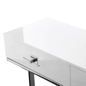 Homeroots 47" White And Silver Metallic Stainless Steel Coffee Table With Two Drawers White,Chrome  543864
