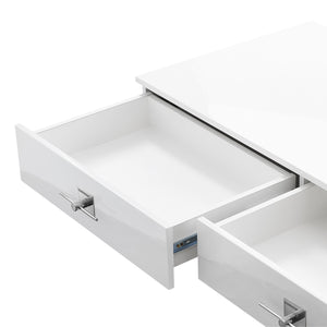 Homeroots 47" White And Silver Metallic Stainless Steel Coffee Table With Two Drawers White,Chrome  543864