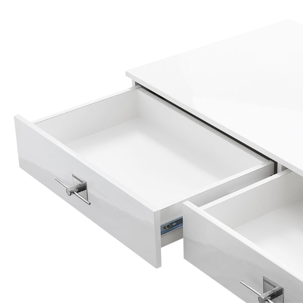 Homeroots 47" White And Silver Metallic Stainless Steel Coffee Table With Two Drawers White,Chrome  543864
