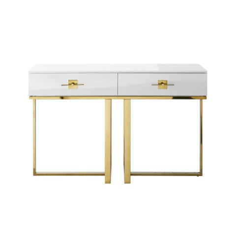 Homeroots 47" Sleek Gray And Silver Wooden Console Table With Stainless Steel Sled Base And Two Drawers White,Gold  543865
