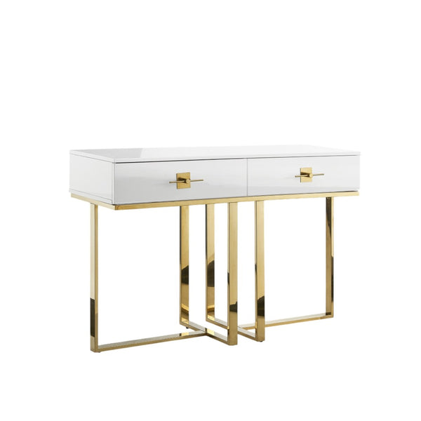 HomeRoots 47" Stylish Stainless Steel Coffee Table with Two Drawers for Modern Elegance and Practical Storage White/Gold 543865