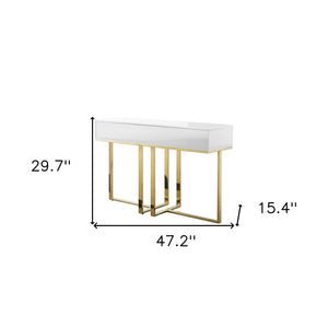Homeroots 47" Sleek Gray And Silver Wooden Console Table With Stainless Steel Sled Base And Two Drawers White,Gold  543865