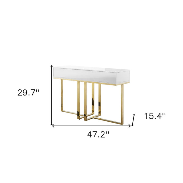 Homeroots 47" Sleek Gray And Silver Wooden Console Table With Stainless Steel Sled Base And Two Drawers White,Gold  543865