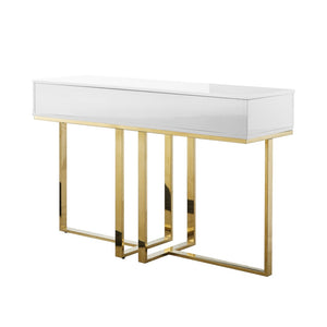 HomeRoots 47" Stylish Stainless Steel Coffee Table with Two Drawers for Modern Elegance and Practical Storage White/Gold 543865