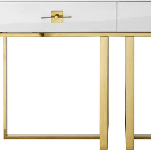 Homeroots 47" Sleek Gray And Silver Wooden Console Table With Stainless Steel Sled Base And Two Drawers White,Gold  543865