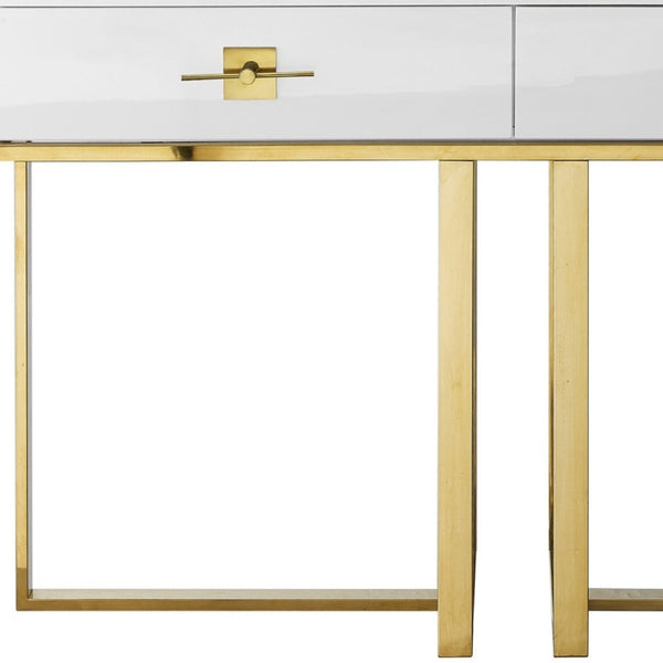 Homeroots 47" Sleek Gray And Silver Wooden Console Table With Stainless Steel Sled Base And Two Drawers White,Gold  543865