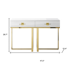 HomeRoots 47" Stylish Stainless Steel Coffee Table with Two Drawers for Modern Elegance and Practical Storage White/Gold 543865