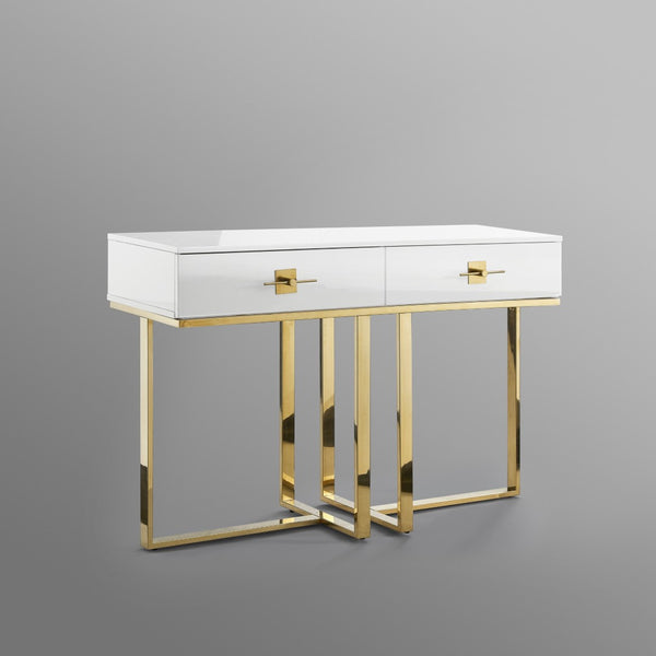 Homeroots 47" Sleek Gray And Silver Wooden Console Table With Stainless Steel Sled Base And Two Drawers White,Gold  543865