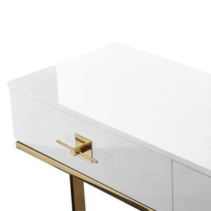 Homeroots 47" Sleek Gray And Silver Wooden Console Table With Stainless Steel Sled Base And Two Drawers White,Gold  543865