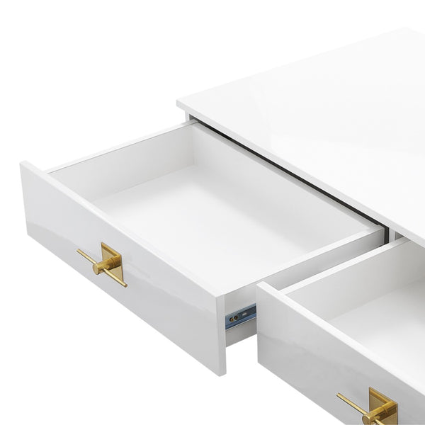 Homeroots 47" Sleek Gray And Silver Wooden Console Table With Stainless Steel Sled Base And Two Drawers White,Gold  543865