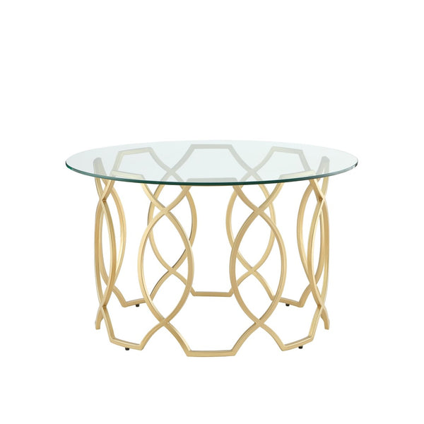 HomeRoots 32" Clear Glass and Iron Round Coffee Table – Chic Modern Design for Stylish Living Spaces and Offices Gold 543866
