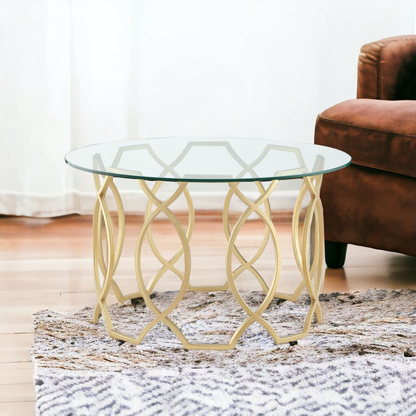 Homeroots 32" Clear And Gold Glass And Iron Round Coffee Table Gold  543866