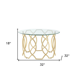 HomeRoots 32" Clear Glass and Iron Round Coffee Table – Chic Modern Design for Stylish Living Spaces and Offices Gold 543866