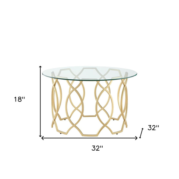 HomeRoots 32" Clear Glass and Iron Round Coffee Table – Chic Modern Design for Stylish Living Spaces and Offices Gold 543866