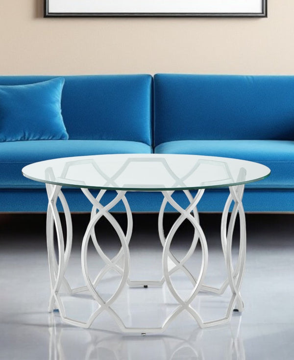 HomeRoots 32" Clear Glass and Iron Round Coffee Table – Chic Modern Design for Stylish Living Spaces and Offices Silver 543867