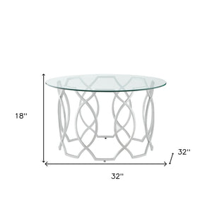 HomeRoots 32" Clear Glass and Iron Round Coffee Table – Chic Modern Design for Stylish Living Spaces and Offices Silver 543867